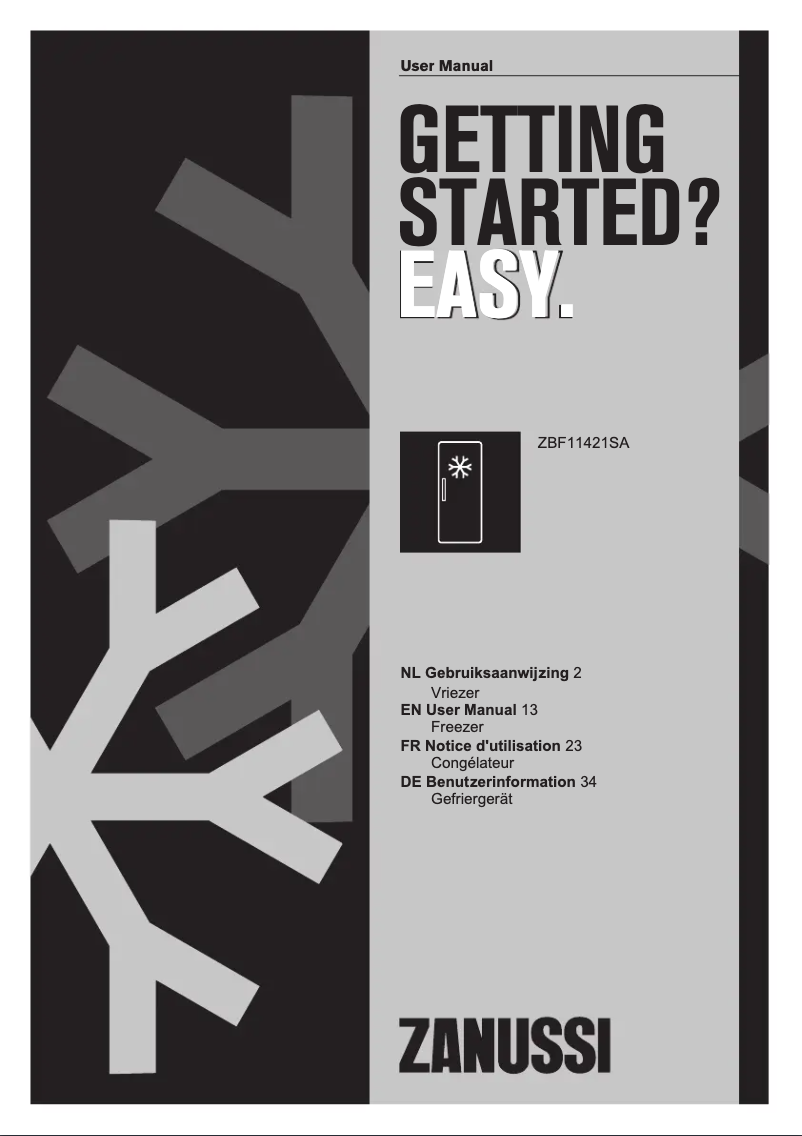 Page n°1 - Manuel utilisateur Zanussi ZBF11421SA