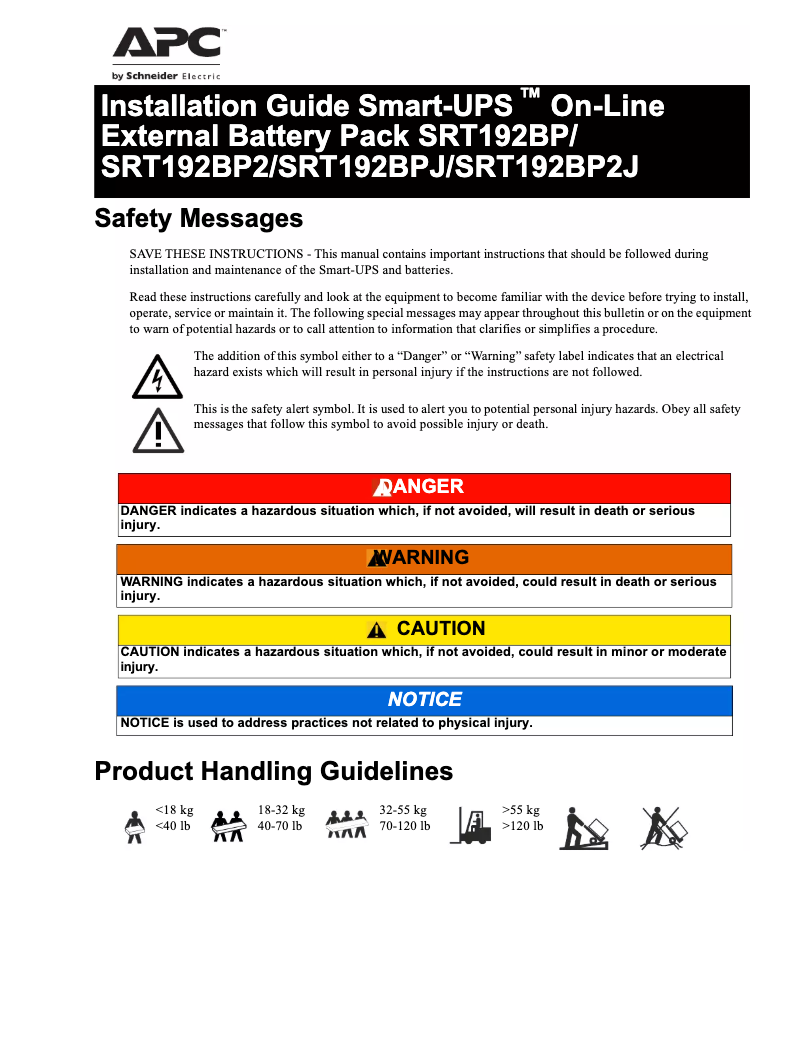 Page n°1 - Manuel utilisateur APC SRT192BP2US