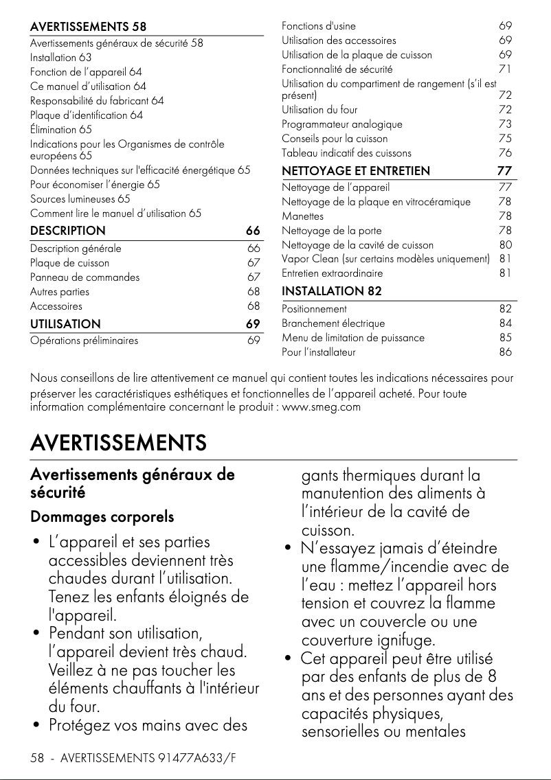 Page 1 de la notice Fiche technique Smeg C6IMBLT2