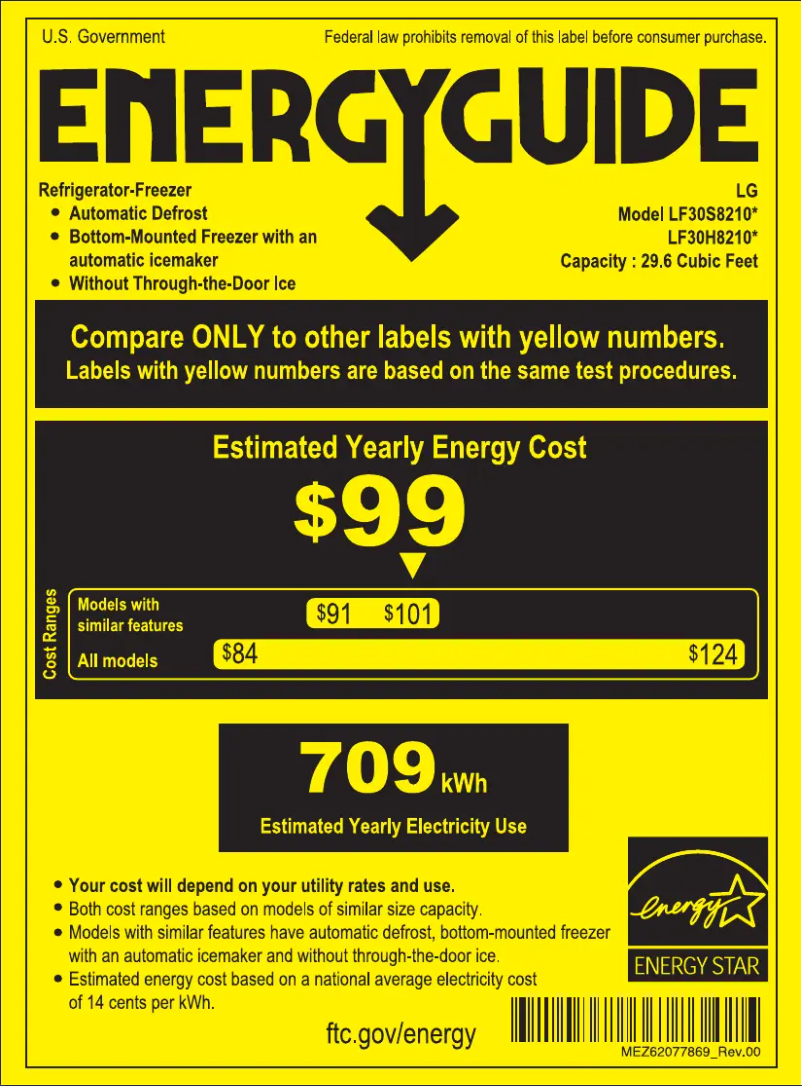 Page 1 de la notice Label énergétique LG LF30H8210S