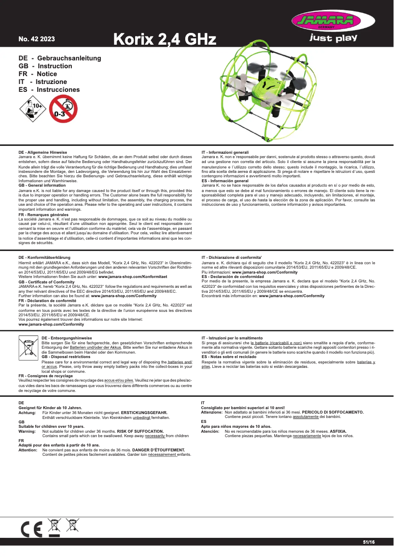 Page n°1 - Manuel utilisateur Jamara Korix 2,4 GHz