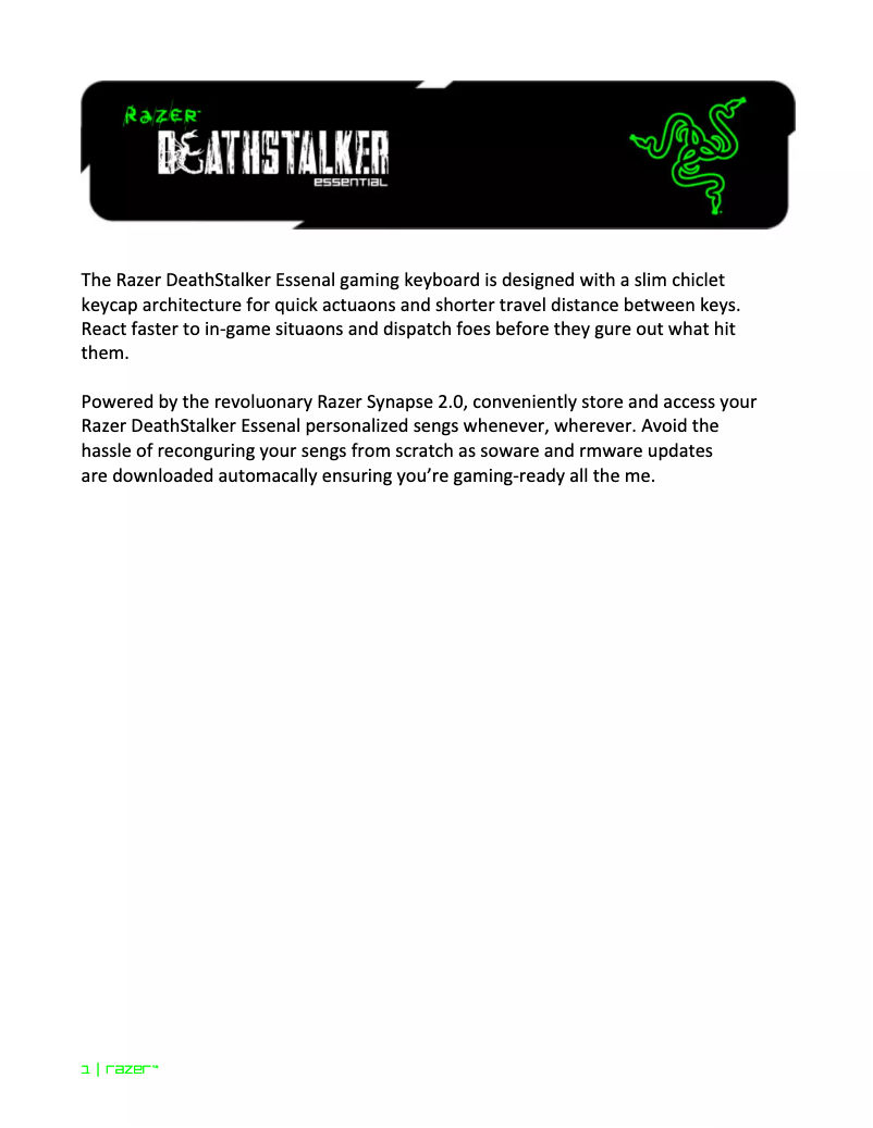 Page 1 de la notice Manuel utilisateur Razer DeathStalker Essential