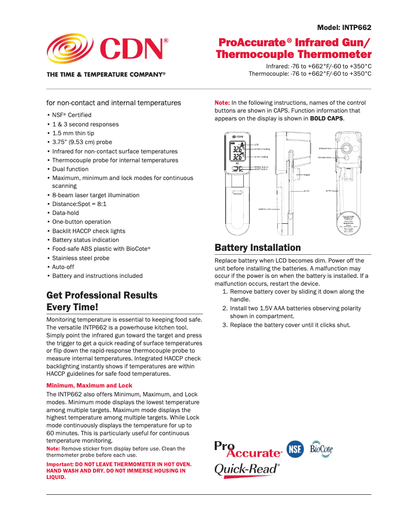 Page n°1 - Manuel utilisateur CDN ProAccurate INTP662