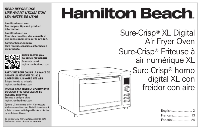 Page 1 de la notice Manuel utilisateur Hamilton Beach Sure-Crisp XL 31390
