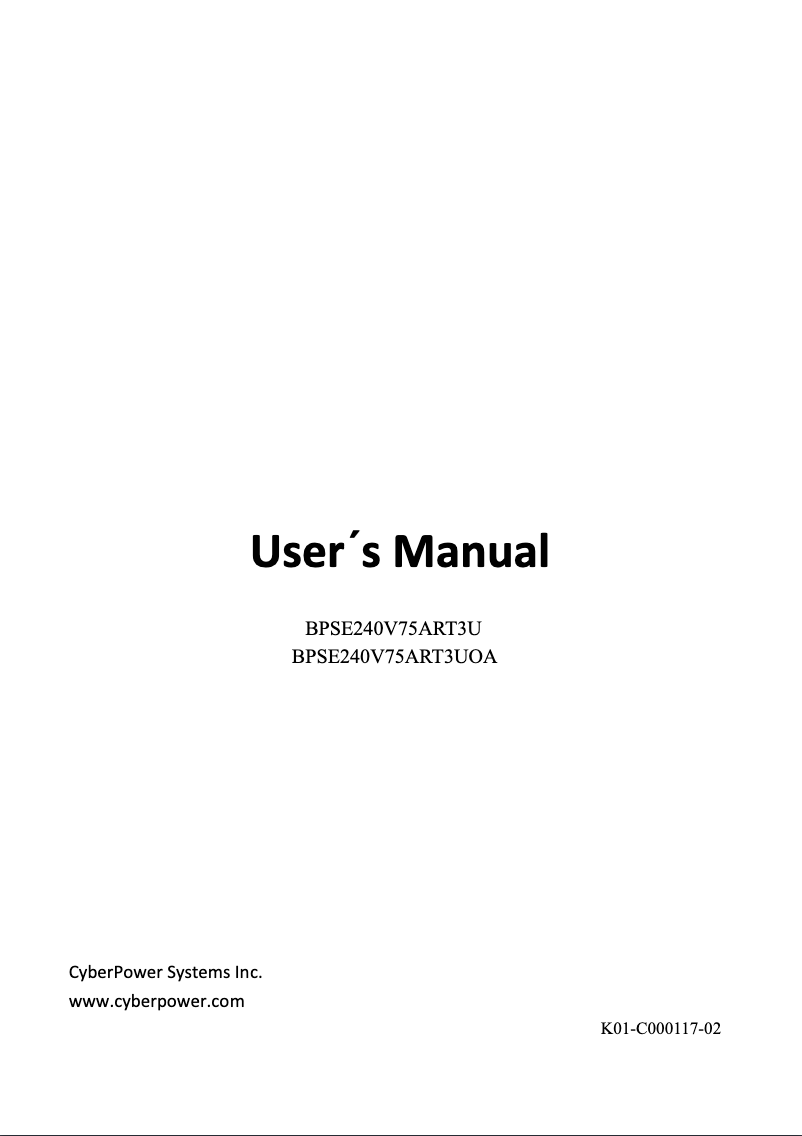 Page n°1 - Manuel utilisateur CyberPower BPSE240V75ART3UOA