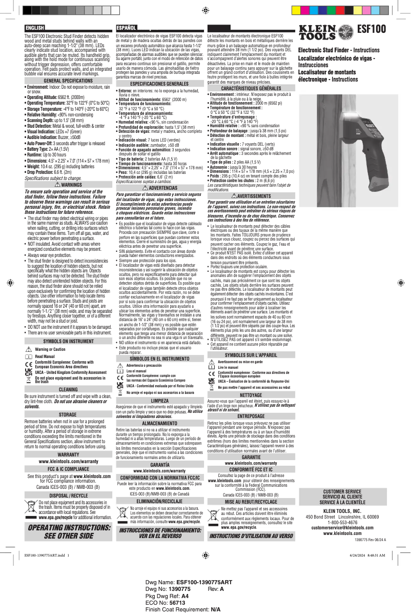 Page 1 de la notice Manuel utilisateur Klein Tools ESF100