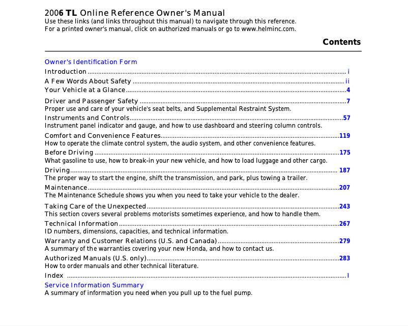 Page n°1 - Manuel utilisateur Acura TL (2006)