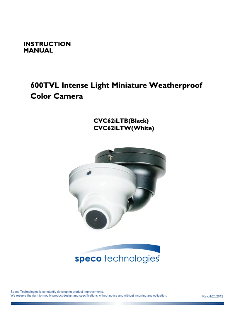 Page n°1 - Manuel utilisateur Speco Technologies CVC62ILTW