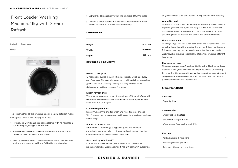 Image de la première page du manuel de l'appareil WH1160P3