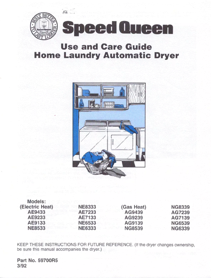 Page 1 de la notice Manuel utilisateur Speed Queen AG9439