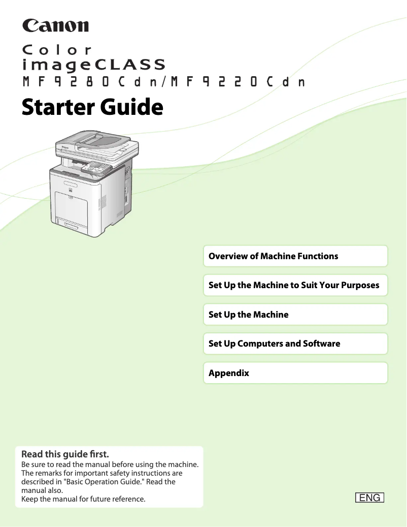 Image de la première page du manuel de l'appareil Color imageCLASS MF9220Cdn
