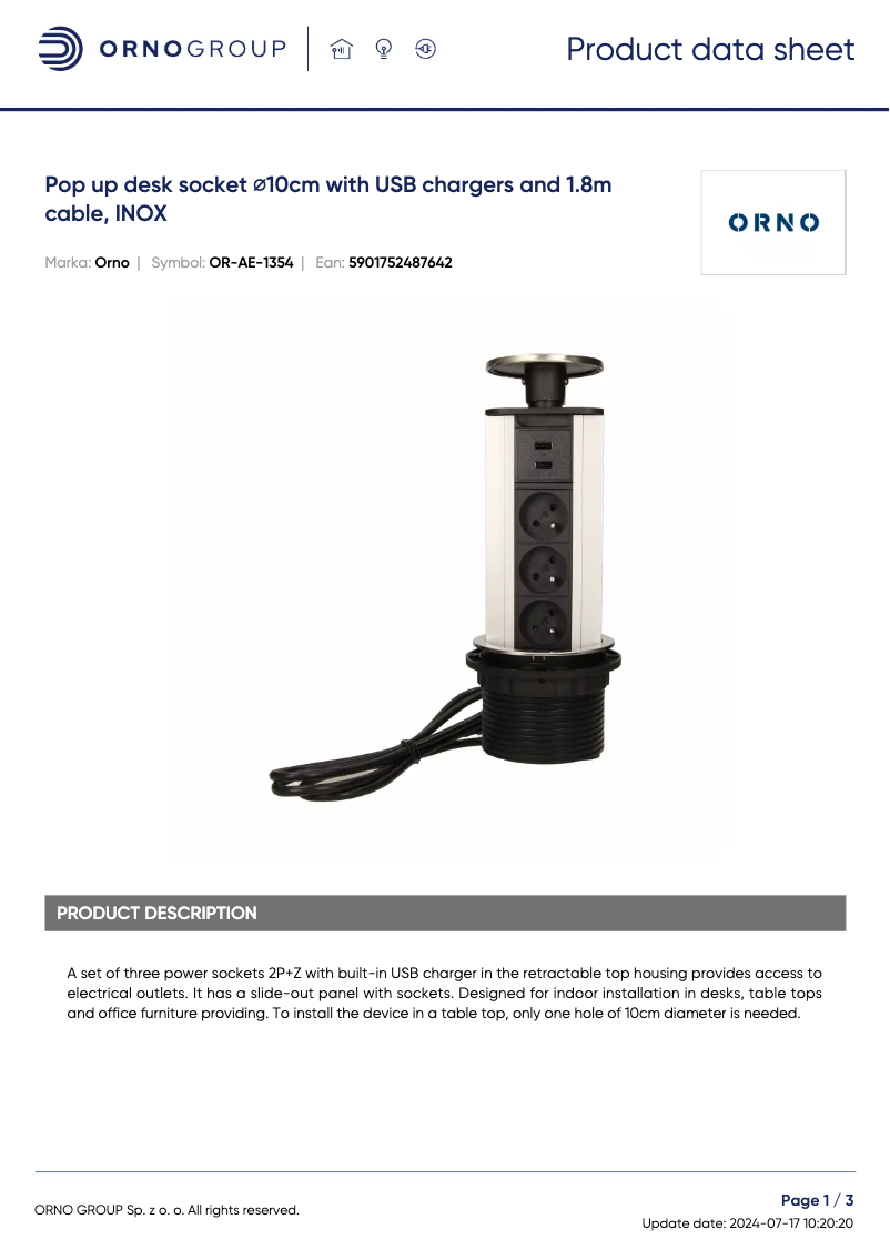 Image de la première page du manuel de l'appareil OR-AE-1354