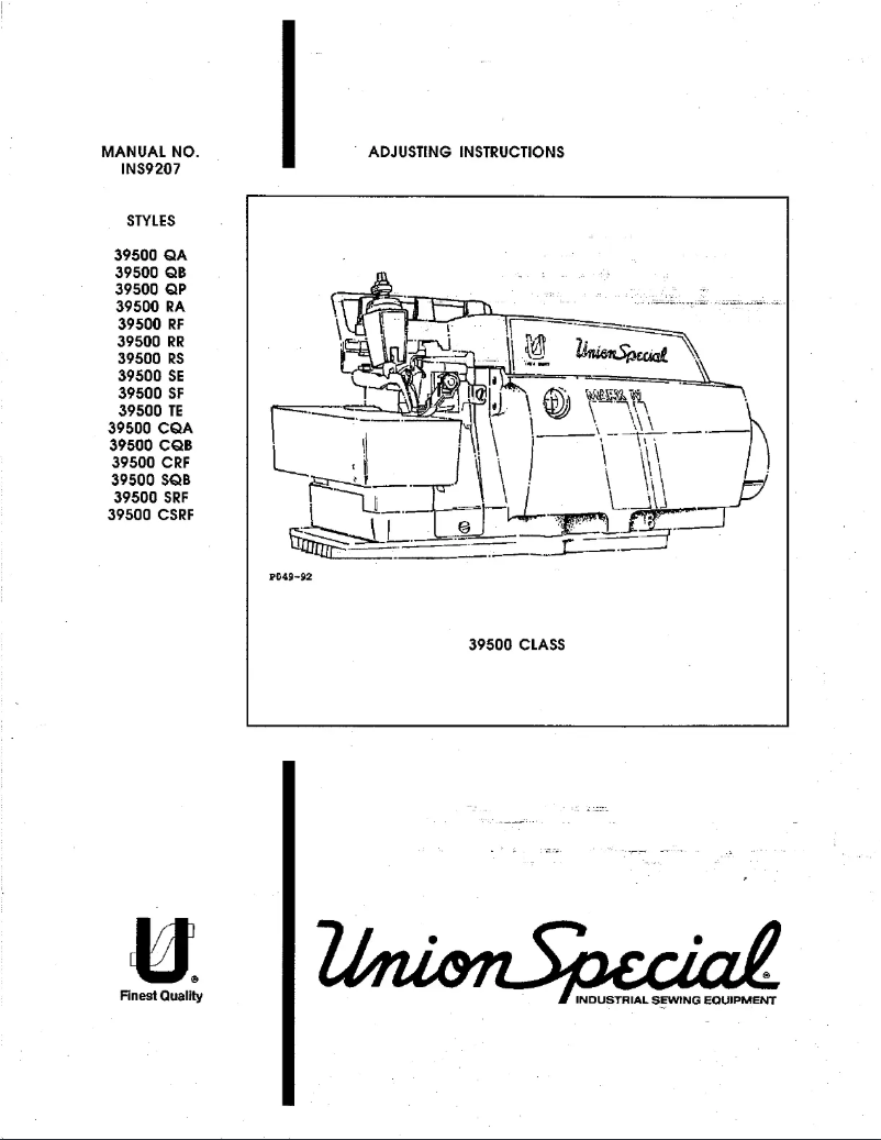 Page n°1 - Manuel utilisateur Union Special 39500RA