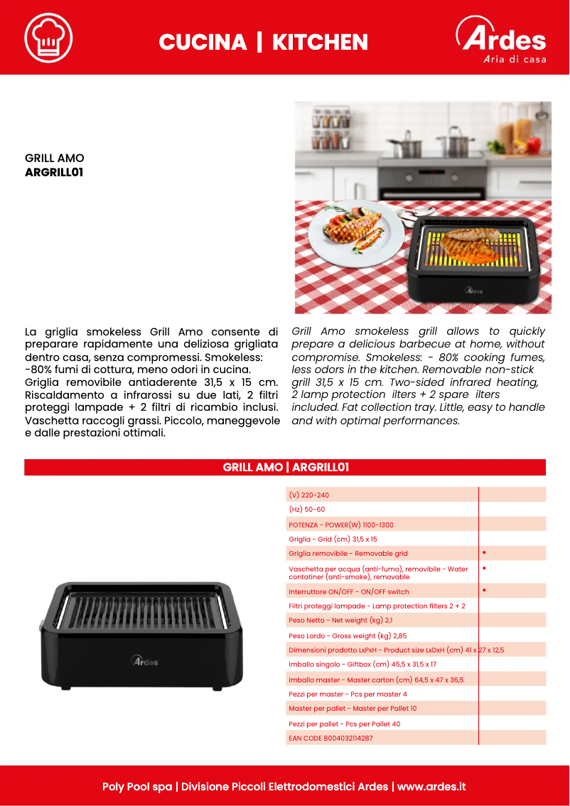 Page 1 de la notice Fiche technique Ardes ARGRILL01