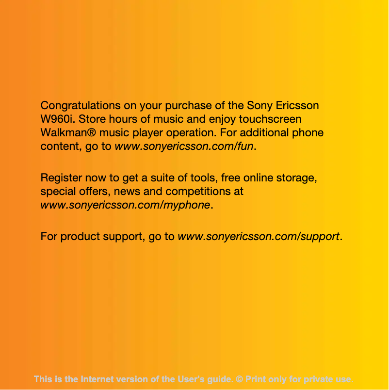 Page 1 de la notice Manuel utilisateur Sony W960i