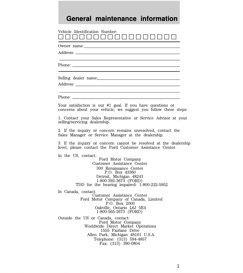 Page 1 de la notice Manuel d'utilisation et d'entretien Ford Taurus (1998)