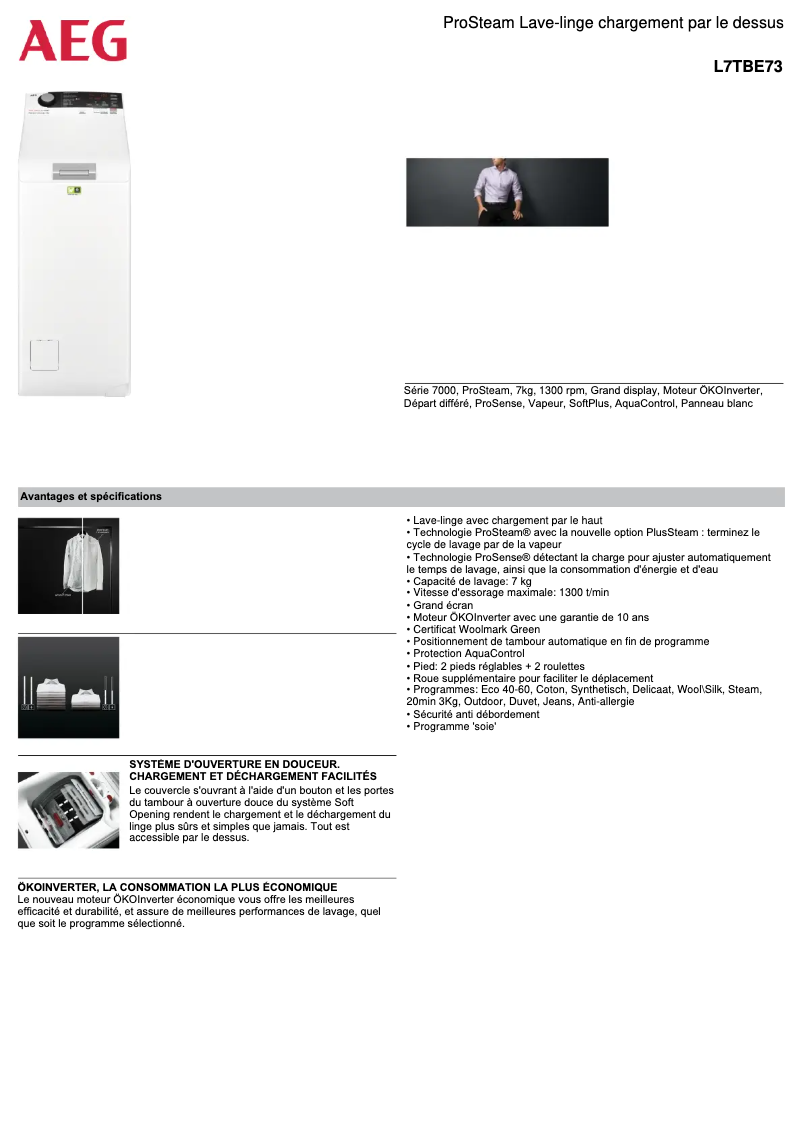 Página 1 del manual Ficha técnica AEG L7TBE73