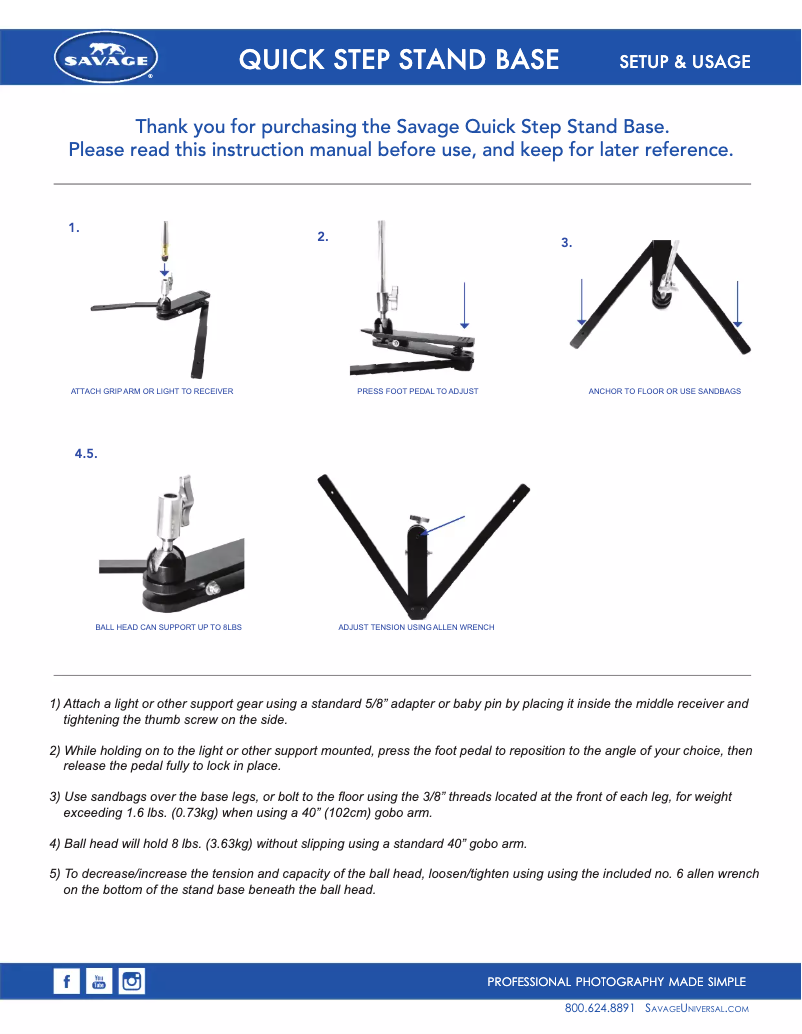 Page 1 of the manual User Manual Savage Quick Step Base Stand