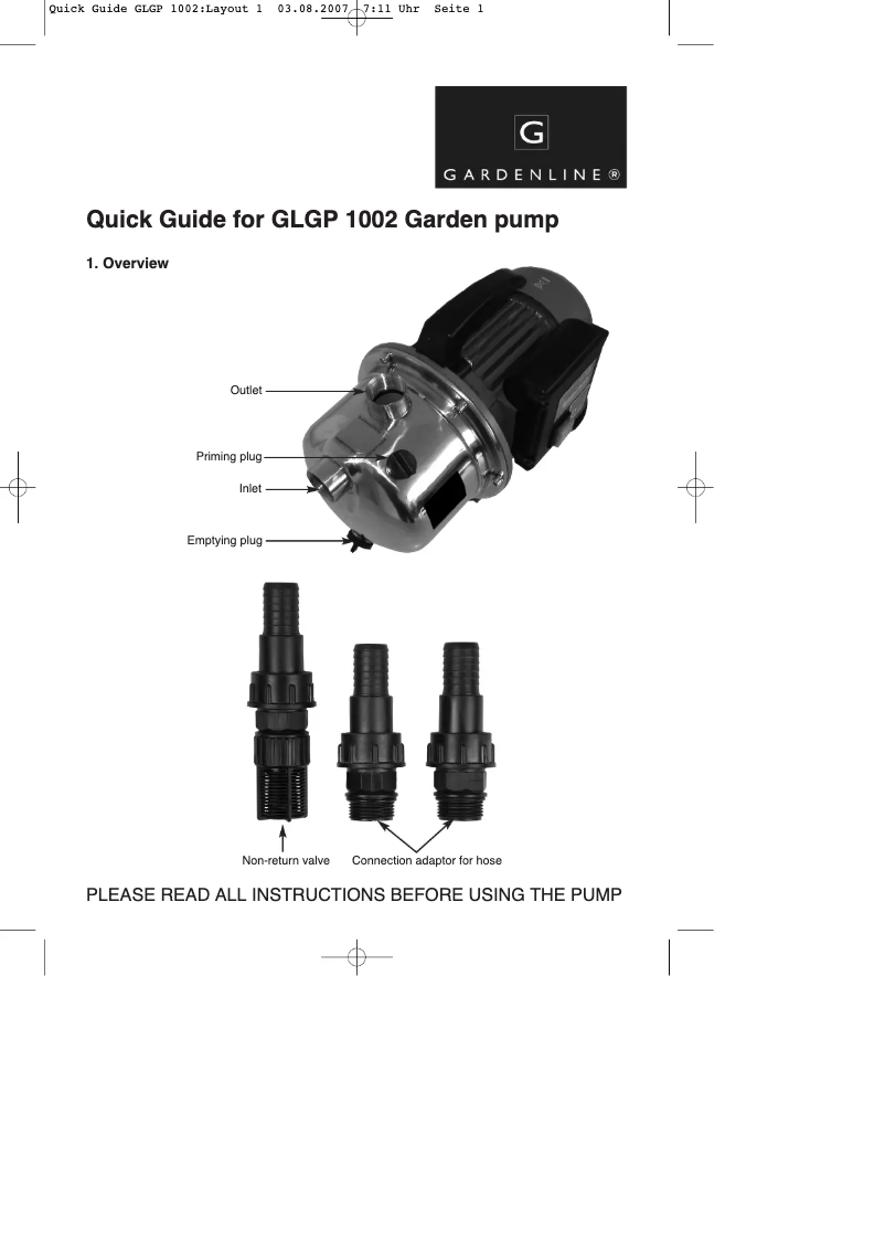 Image de la première page du manuel de l'appareil GLGP 1002