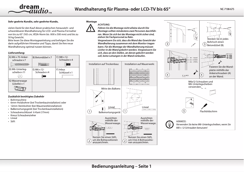 Page n°1 - Manuel utilisateur Dream Audio NC-7198-919