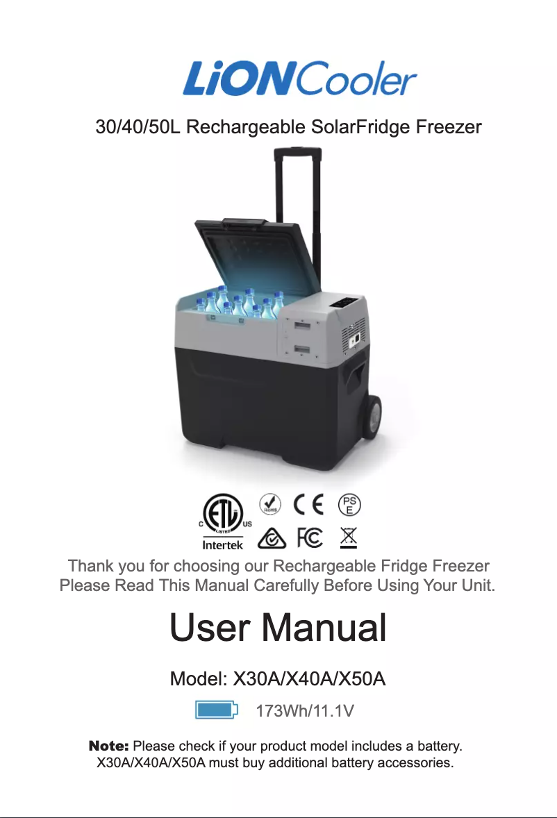 Page n°1 - Manuel utilisateur ACOPower LiONCooler X40A