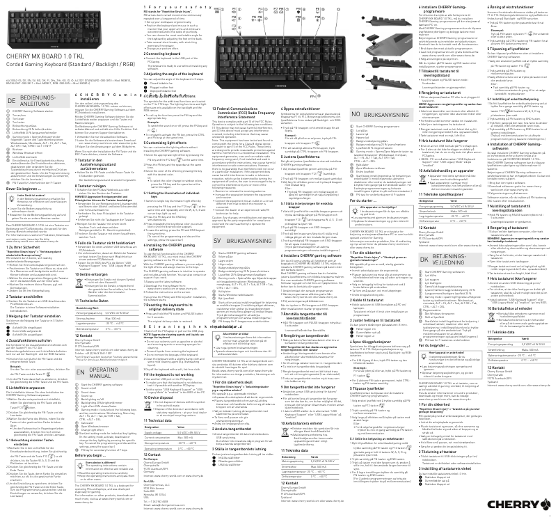 Page 1 de la notice Manuel utilisateur Cherry MX BOARD 1.0 TKL
