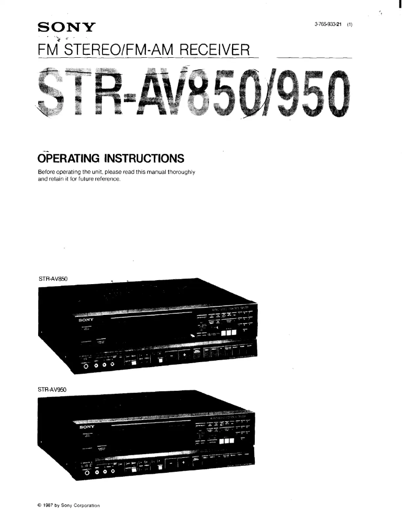 Page n°1 - Manuel utilisateur Sony STR-AV950