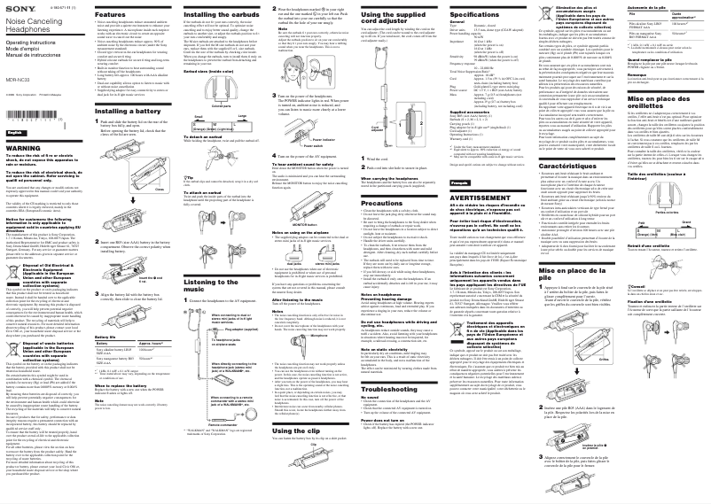 Imagen de la primera página del manual del dispositivo MDR-NC33