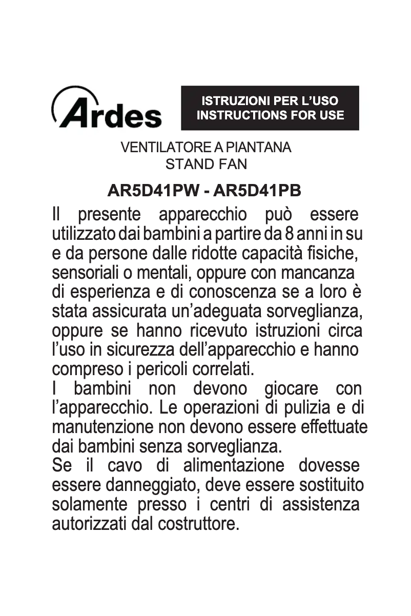 Imagen de la primera página del manual del dispositivo AR5D41PW