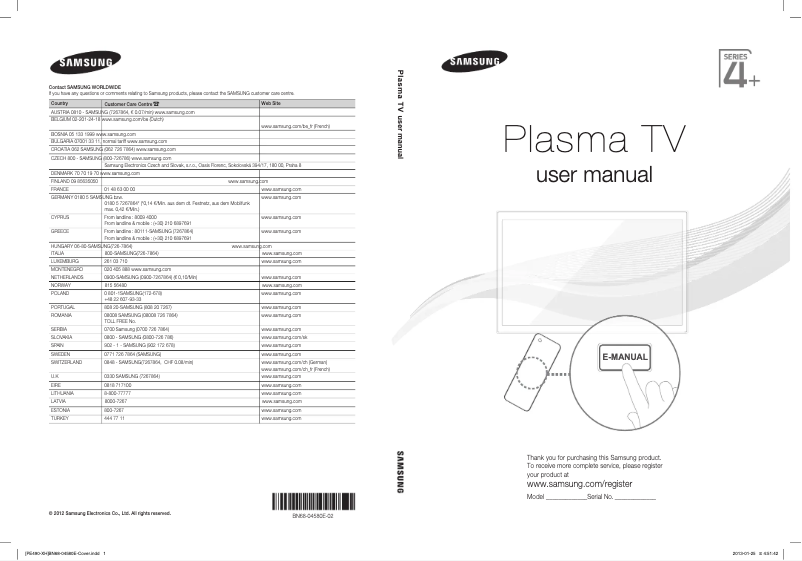 Page 1 de la notice Guide d'installation Samsung PS51E490B1W