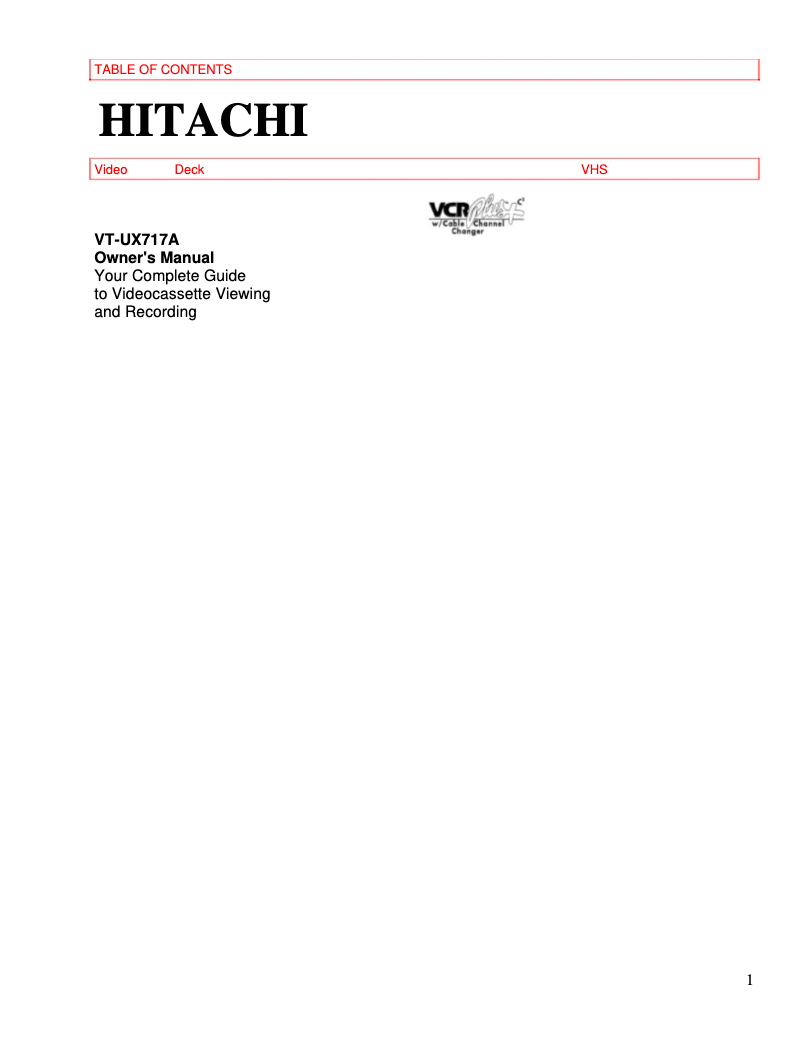 Page 1 de la notice Manuel utilisateur Hitachi VT-UX717A