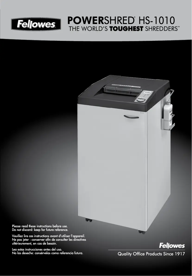 Page 1 de la notice Manuel utilisateur Fellowes Powershred HS-1010