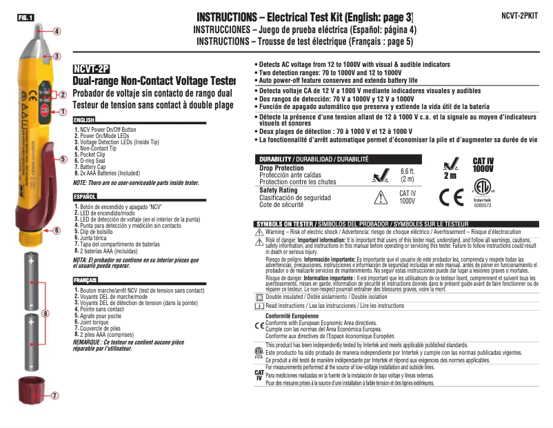 Page 1 de la notice Manuel utilisateur Klein Tools NCVT-2PKIT