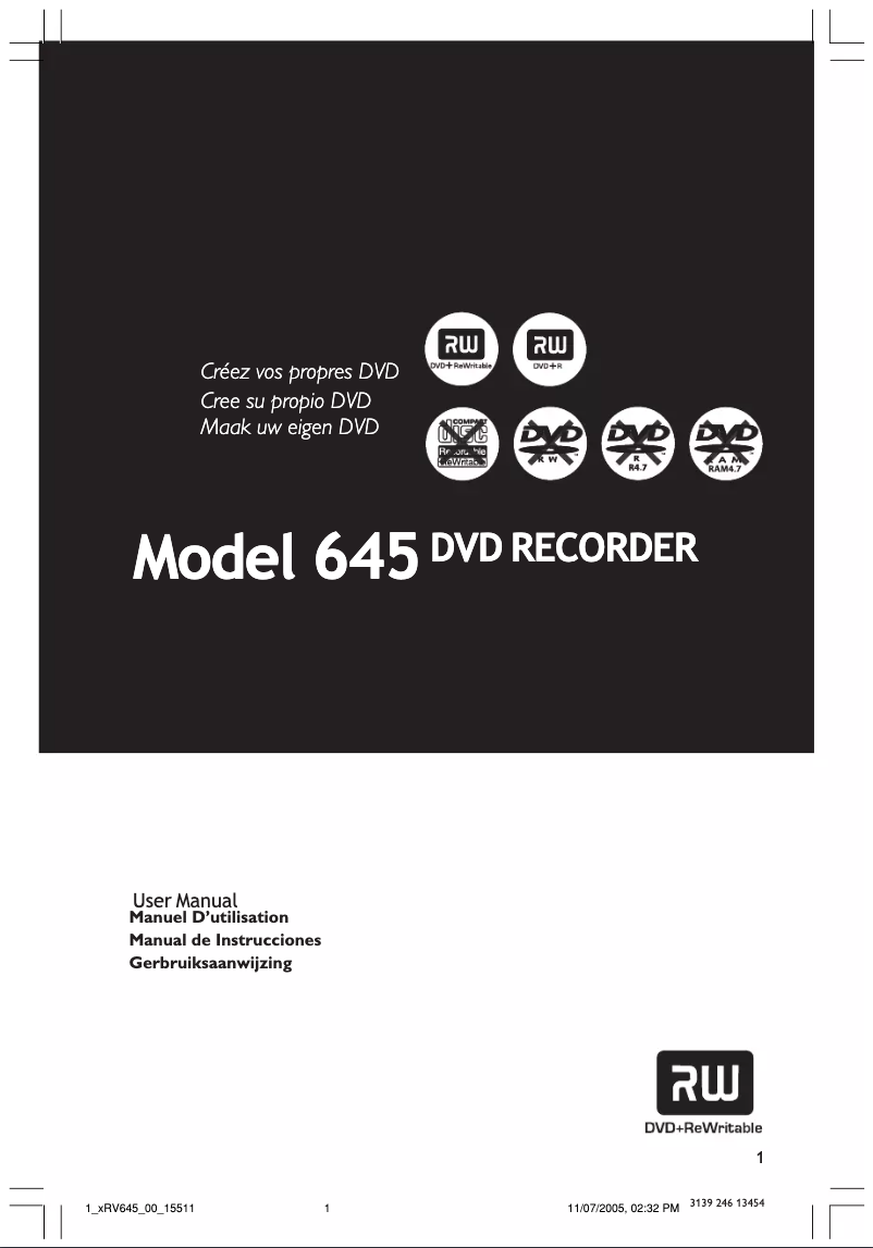 Image de la première page du manuel de l'appareil ARV645