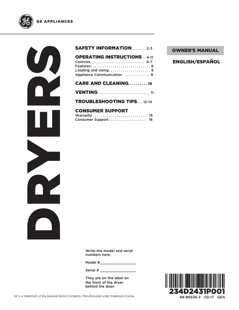 Page 1 de la notice Manuel utilisateur GE GTD75GCSLWS