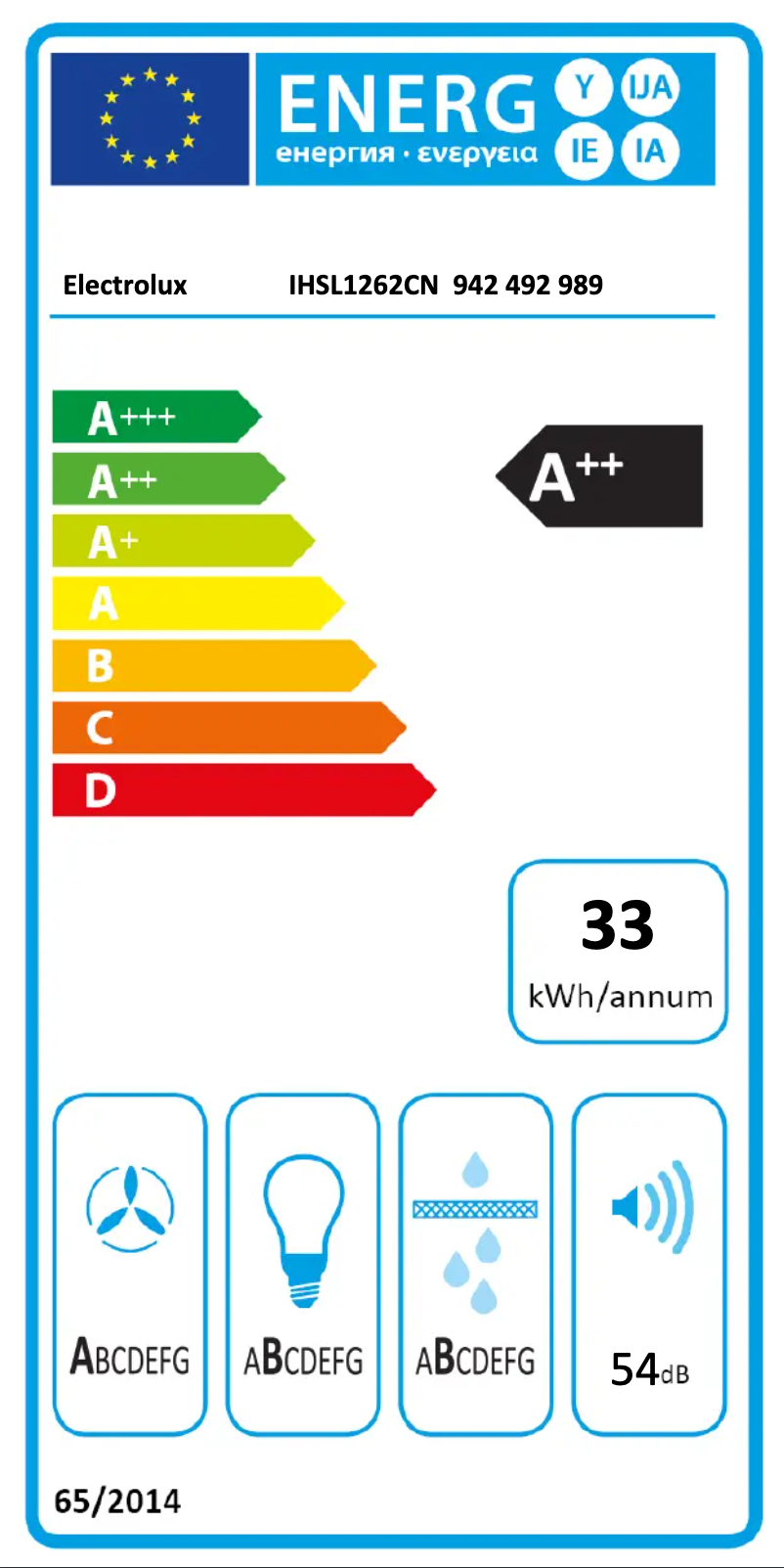 Page 1 de la notice Label énergétique Electrolux IHSL1262CN
