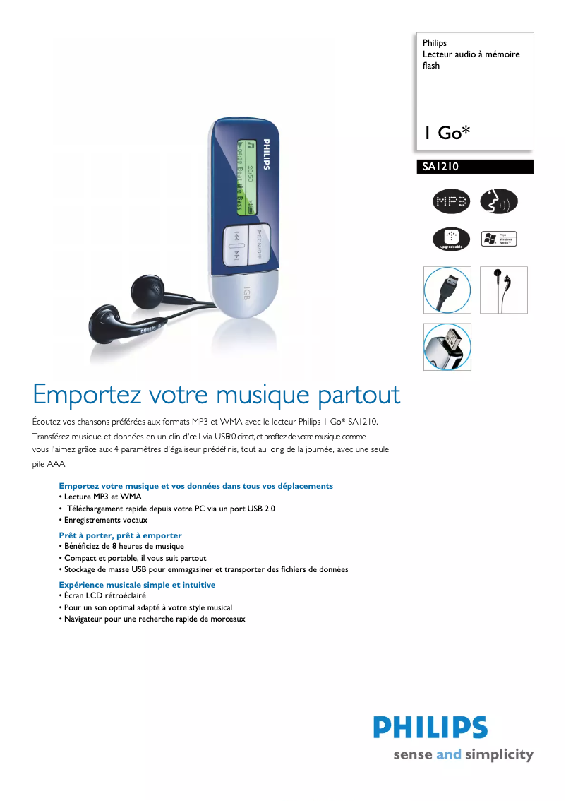 Page n°1 - Fiche technique Philips SA1210