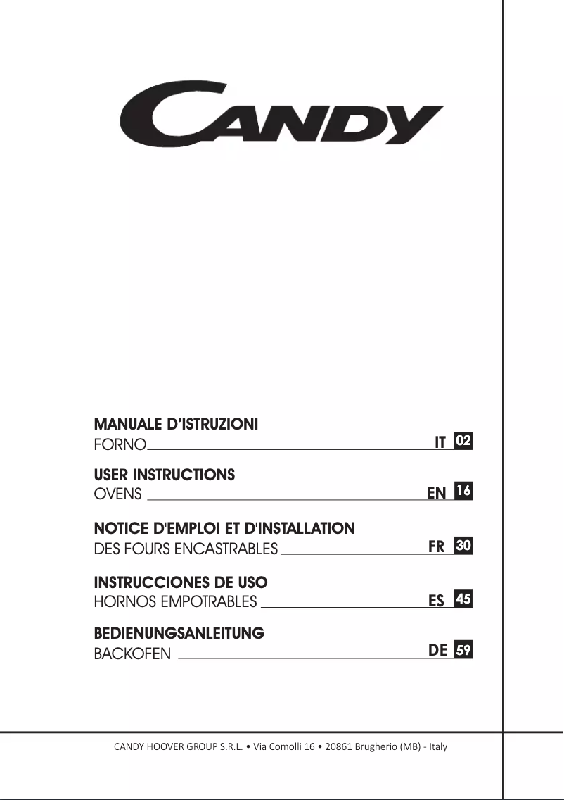 Page 1 de la notice Manuel utilisateur Candy FCPK606X/E
