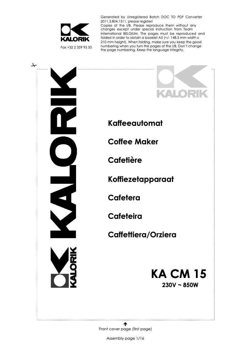 Page n°1 - Manuel utilisateur Kalorik KA CM 15