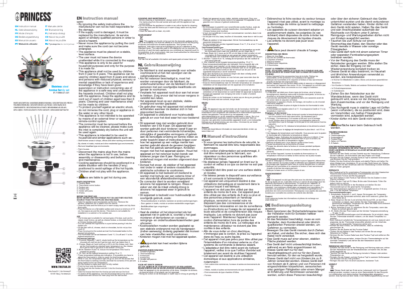 Page 1 de la notice Manuel utilisateur Princess Classic Family Fondue Set 172665