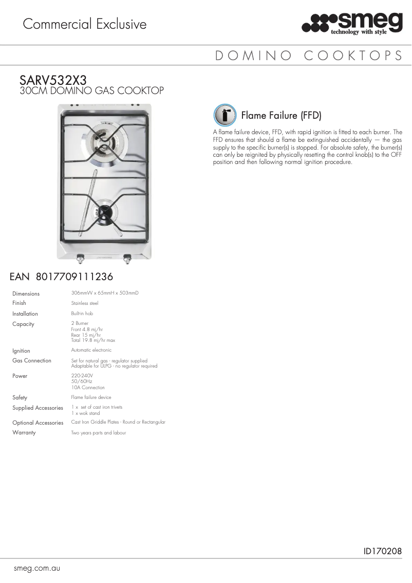 Page 1 de la notice Fiche technique Smeg SARV532X3