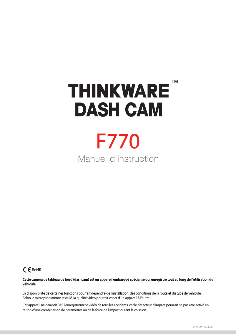 Page 1 de la notice Manuel utilisateur Thinkware F770
