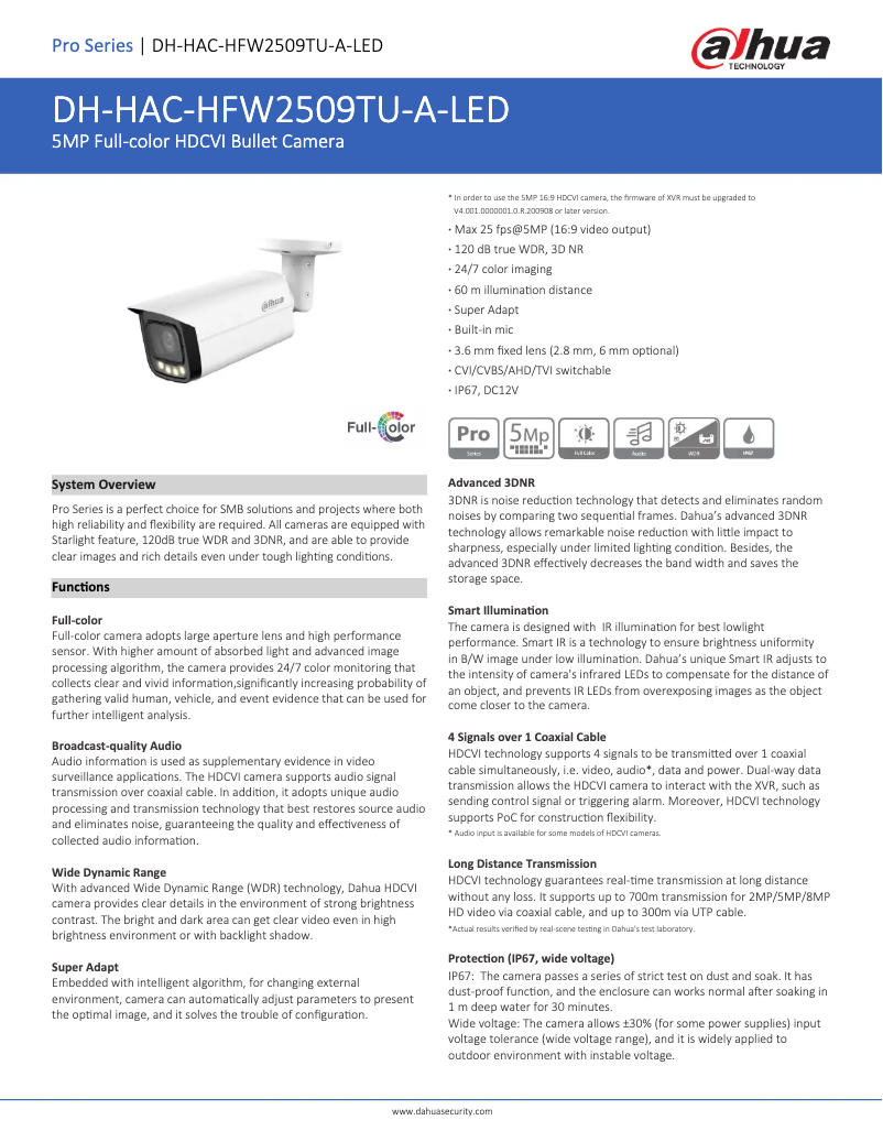 Image de la première page du manuel de l'appareil HAC-HFW2509TU-A-LED