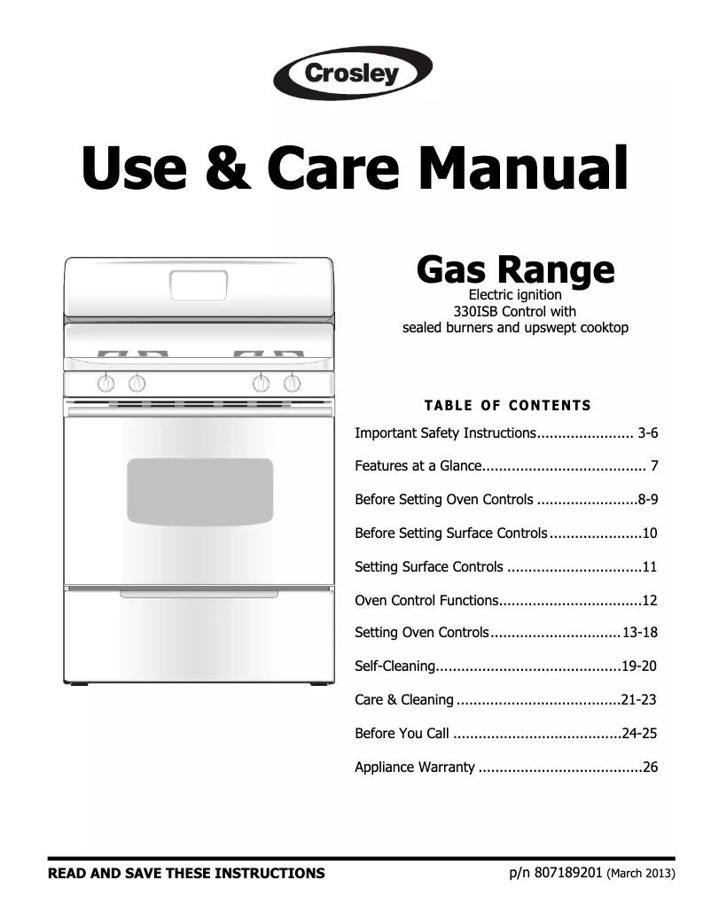 Page 1 de la notice Manuel utilisateur Crosley CRG3480PW