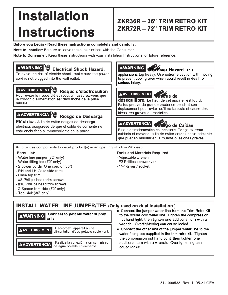 Image de la première page du manuel de l'appareil ZKR36R