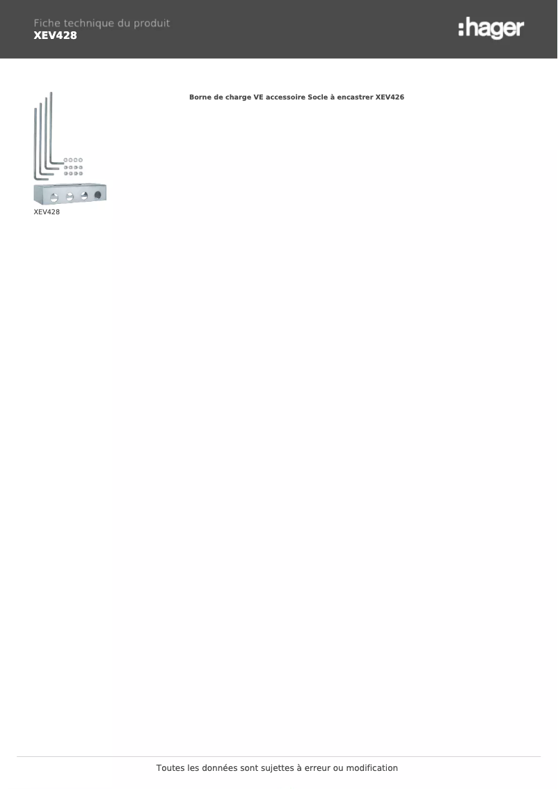 Page 1 of the manual Technical Sheet Hager XEV428