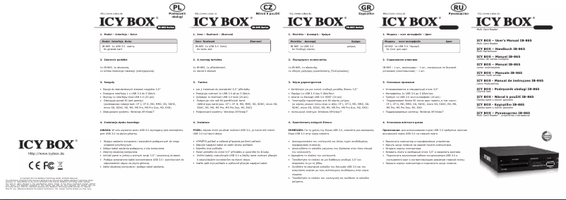 Page 1 de la notice Manuel utilisateur Icy Box IB-865
