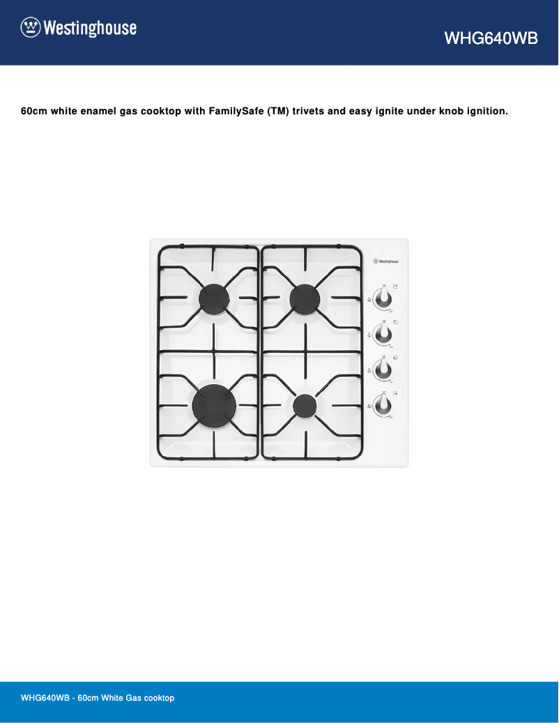 Page n°1 - Fiche technique Westinghouse WHG640WB