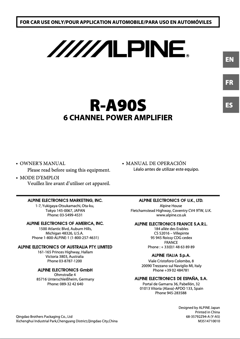 Image de la première page du manuel de l'appareil R-A90S