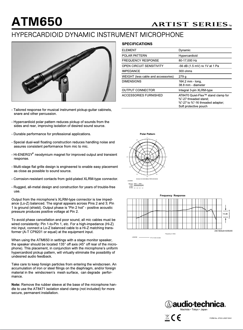 Page 1 de la notice Manuel utilisateur Audio-Technica ATM-650
